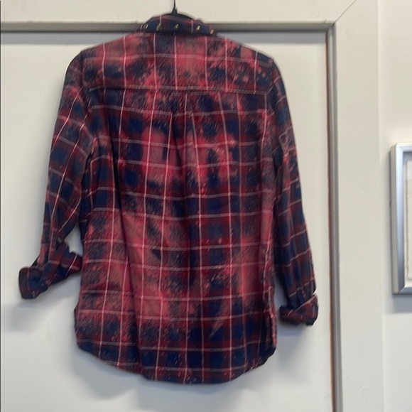Hand bleached /studded Red and express boyfriend flannel - Picture 2 of 2